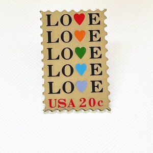 Vintage USPS Love Stamp Enamel Pin USA 20c Multicolor Hearts The March Co. Colle